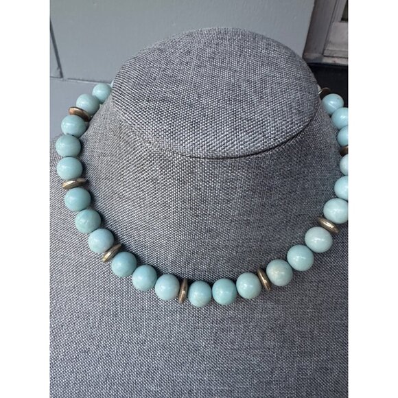 Vintage Jade Bead Sterling Silver Necklace Choker 17" - Picture 1 of 8